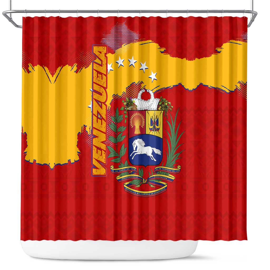 Venezuela Shower Curtain with National Coat of Arms Flag Map Spirit