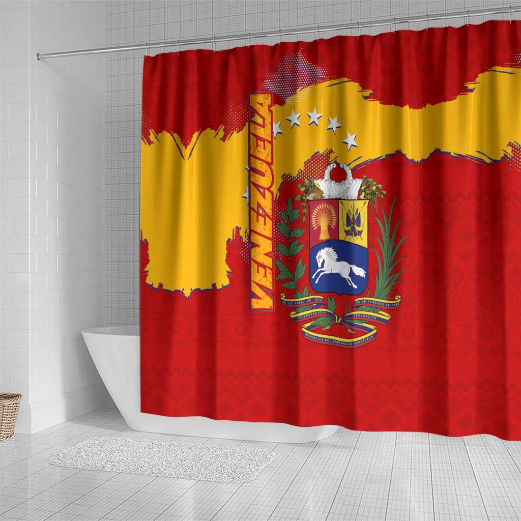 Venezuela Shower Curtain with National Coat of Arms Flag Map Spirit