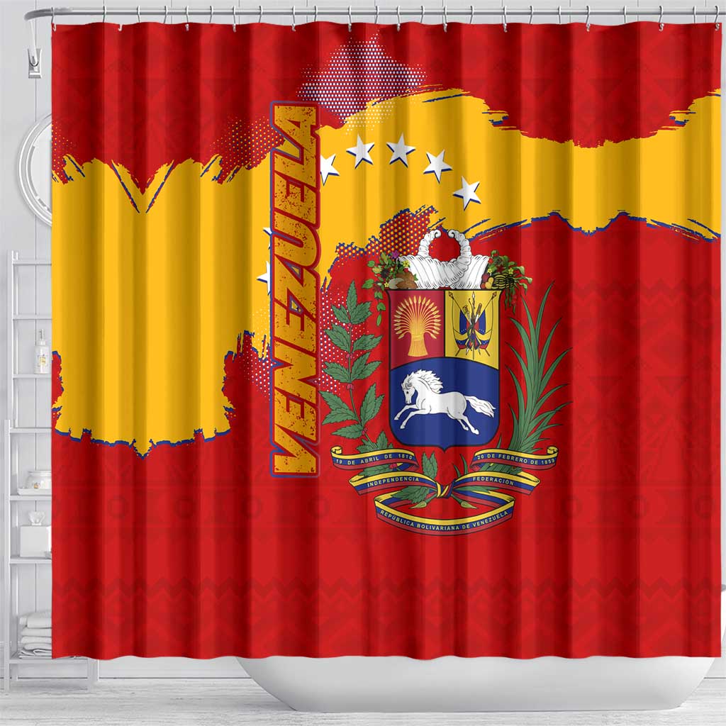 Venezuela Shower Curtain with National Coat of Arms Flag Map Spirit