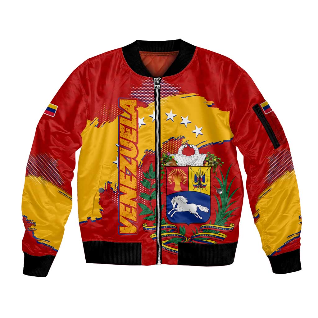 Venezuela Sleeve Zip Bomber Jacket with National Coat of Arms Flag Map Spirit