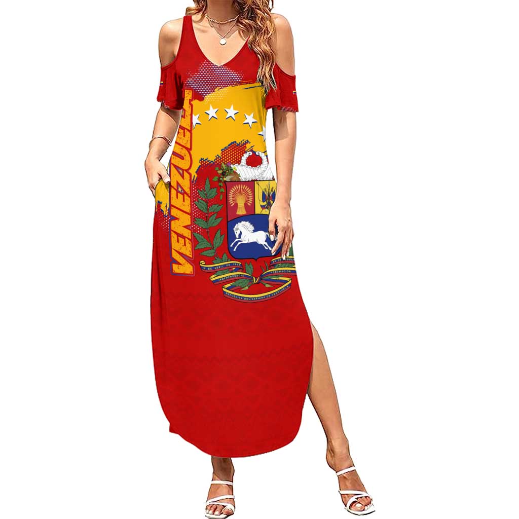 Venezuela Summer Maxi Dress with National Coat of Arms Flag Map Spirit