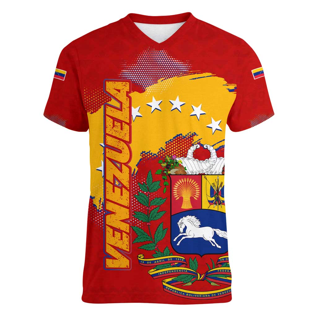 Venezuela Women V-Neck T-Shirt with National Coat of Arms Flag Map Spirit