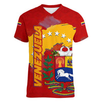 Venezuela Women V-Neck T-Shirt with National Coat of Arms Flag Map Spirit