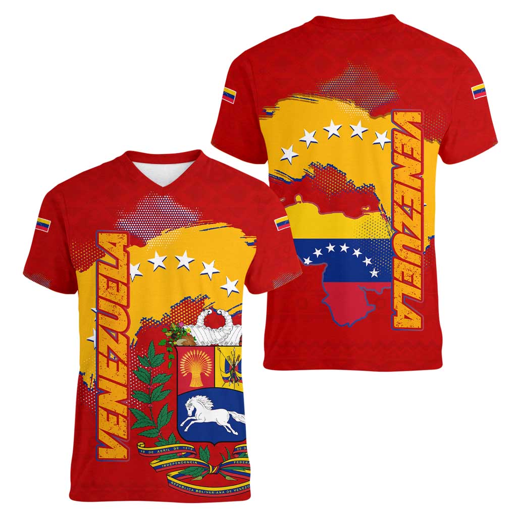Venezuela Women V-Neck T-Shirt with National Coat of Arms Flag Map Spirit
