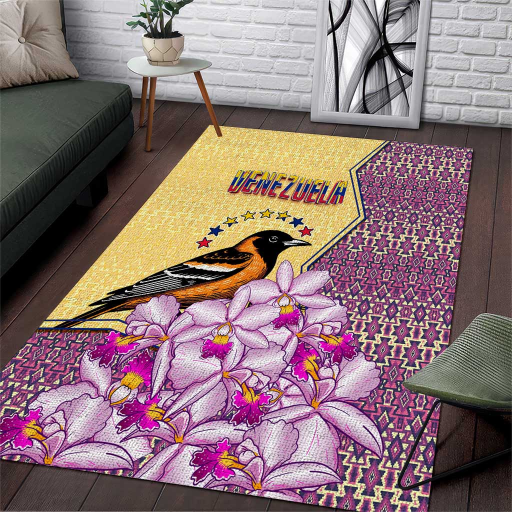 Venezuela Area Rug with National Bird Orchid Flower Coat of Arms Spirit