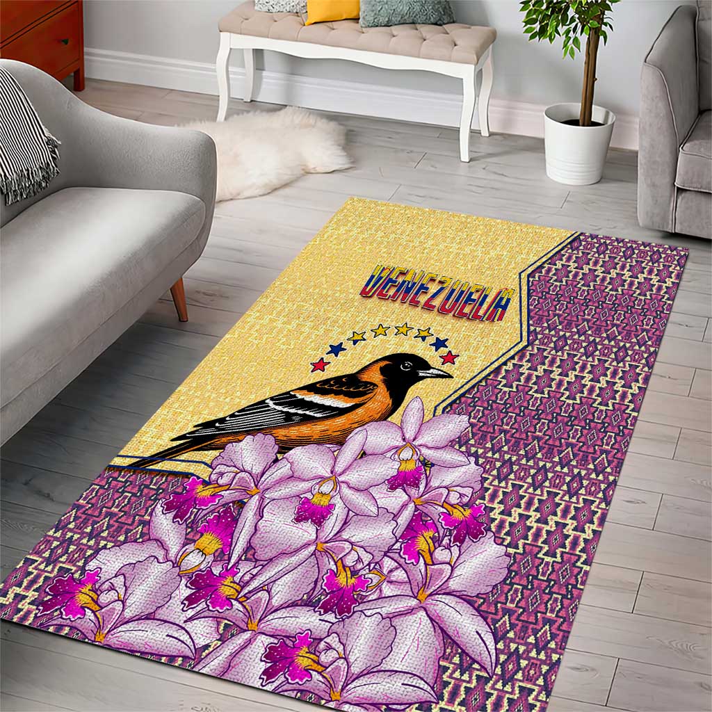 Venezuela Area Rug with National Bird Orchid Flower Coat of Arms Spirit