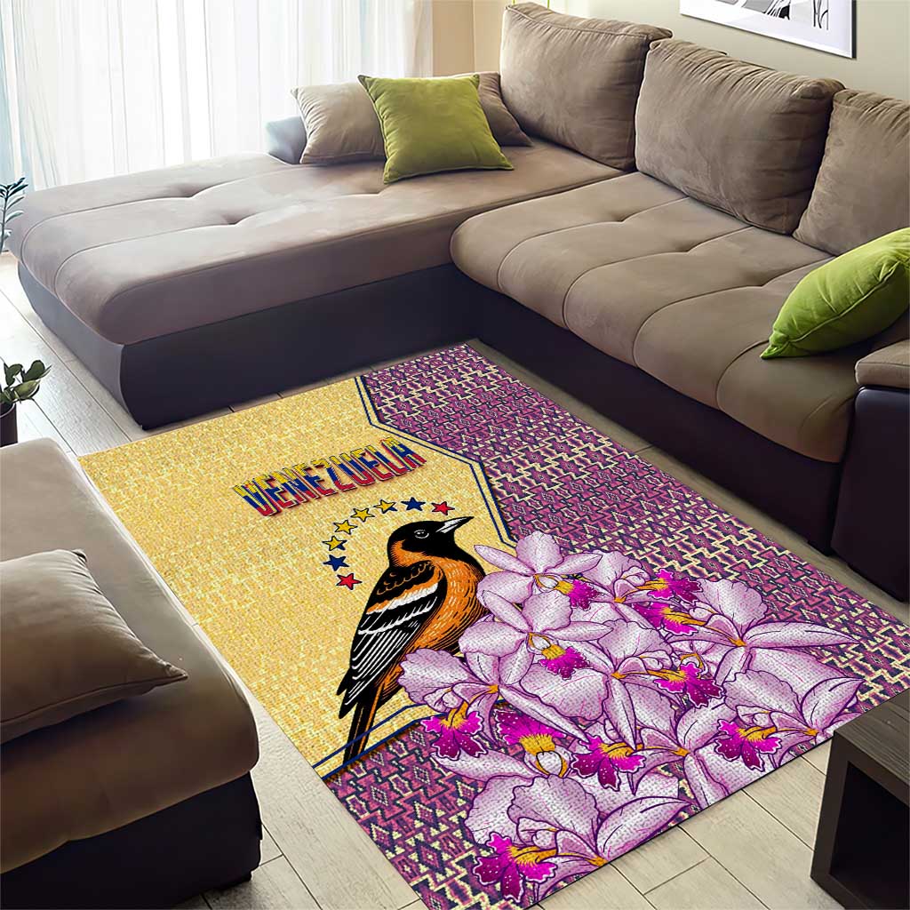 Venezuela Area Rug with National Bird Orchid Flower Coat of Arms Spirit