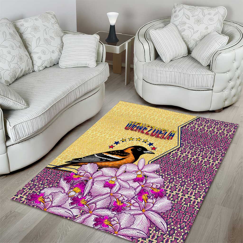 Venezuela Area Rug with National Bird Orchid Flower Coat of Arms Spirit