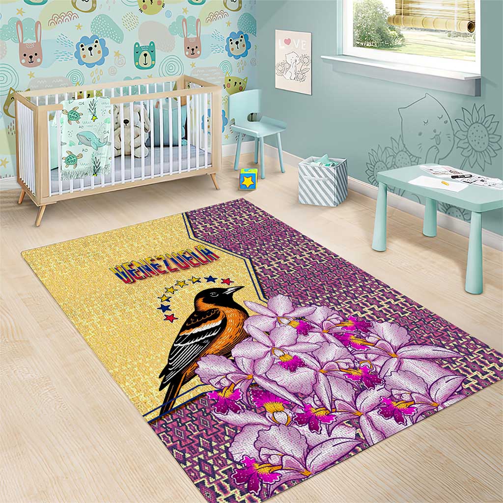 Venezuela Area Rug with National Bird Orchid Flower Coat of Arms Spirit