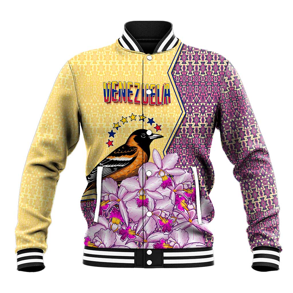 Venezuela Baseball Jacket with National Bird Orchid Flower Coat of Arms Spirit