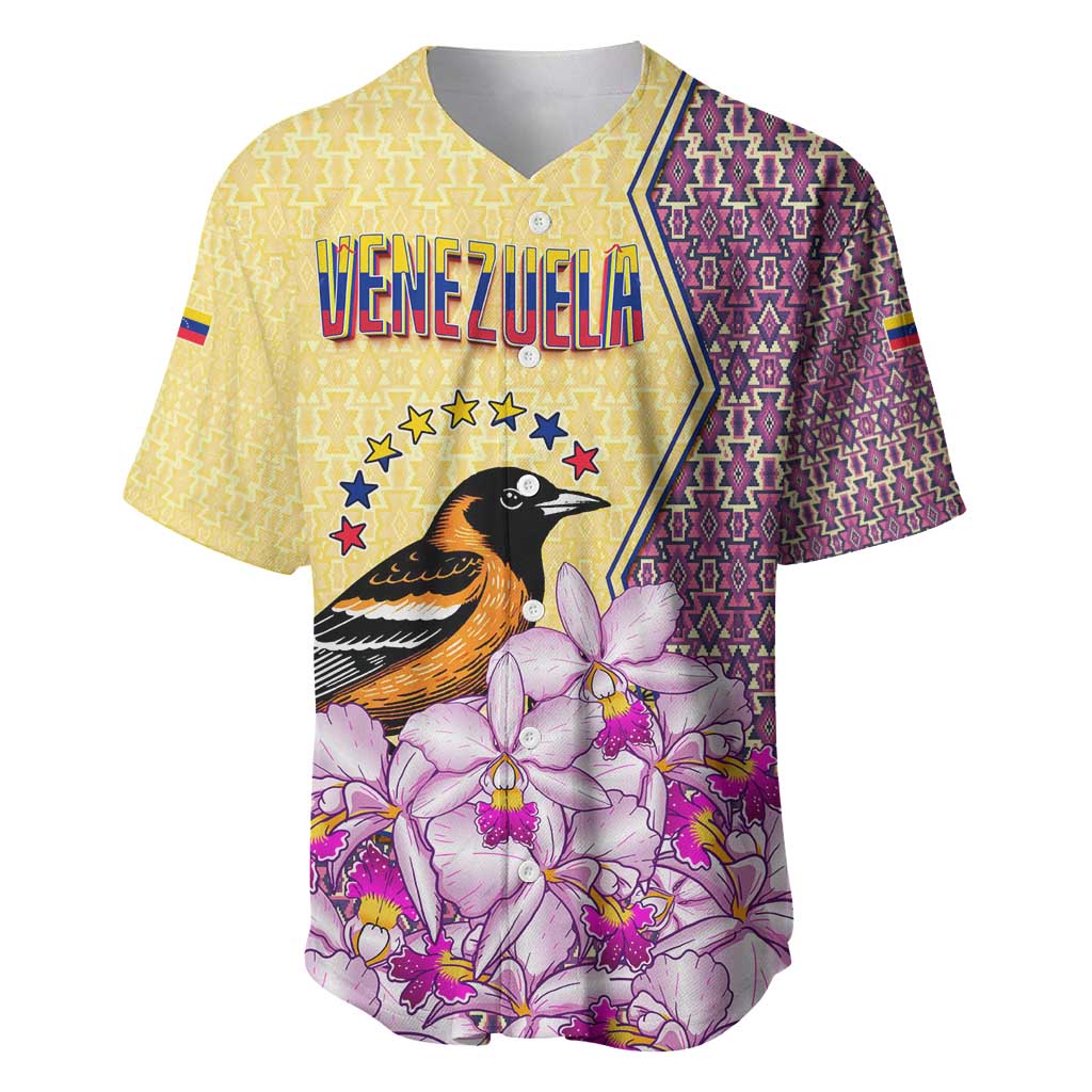 Venezuela Baseball Jersey with National Bird Orchid Flower Coat of Arms Spirit