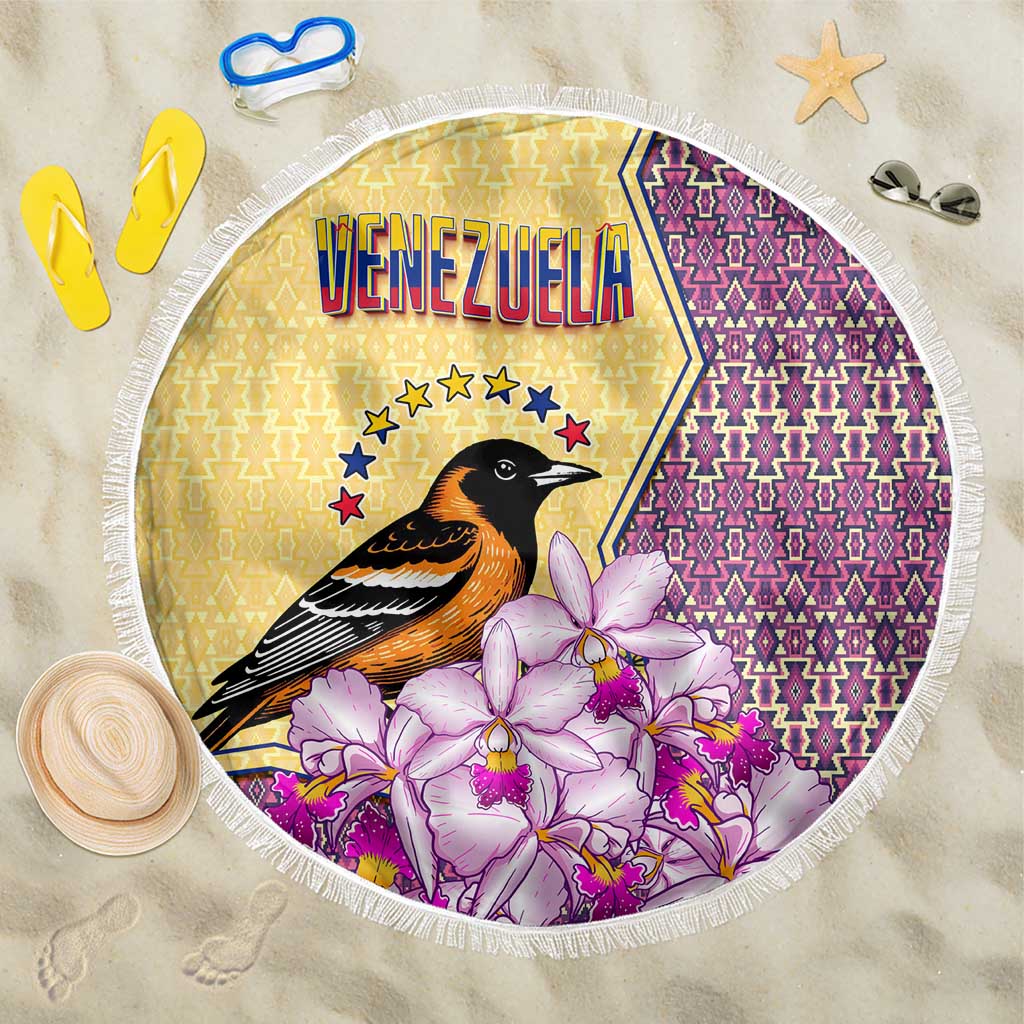 Venezuela Beach Blanket with National Bird Orchid Flower Coat of Arms Spirit
