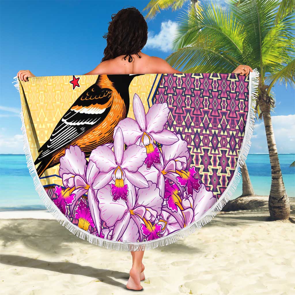 Venezuela Beach Blanket with National Bird Orchid Flower Coat of Arms Spirit