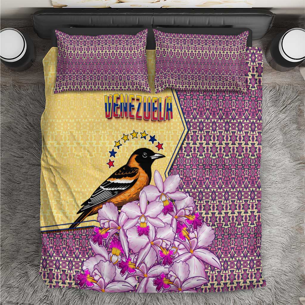 Venezuela Bedding Set with National Bird Orchid Flower Coat of Arms Spirit