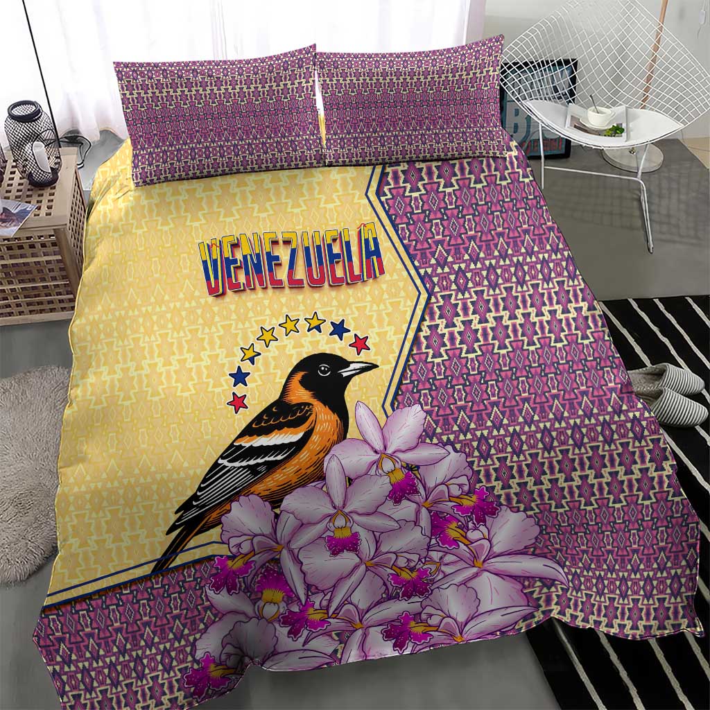 Venezuela Bedding Set with National Bird Orchid Flower Coat of Arms Spirit