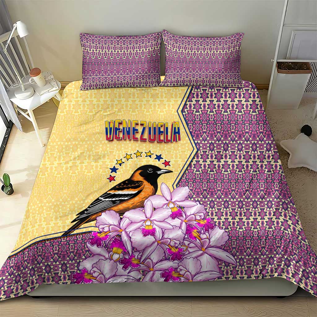 Venezuela Bedding Set with National Bird Orchid Flower Coat of Arms Spirit