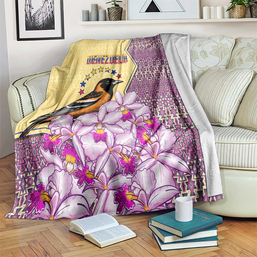 Venezuela Blanket with National Bird Orchid Flower Coat of Arms Spirit