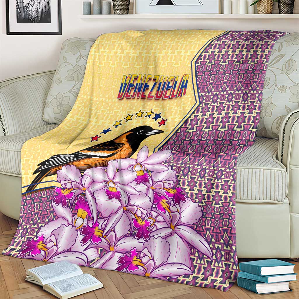 Venezuela Blanket with National Bird Orchid Flower Coat of Arms Spirit