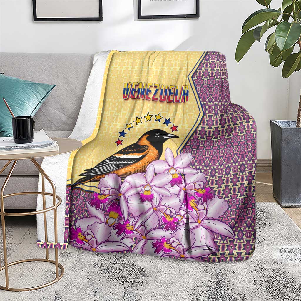 Venezuela Blanket with National Bird Orchid Flower Coat of Arms Spirit