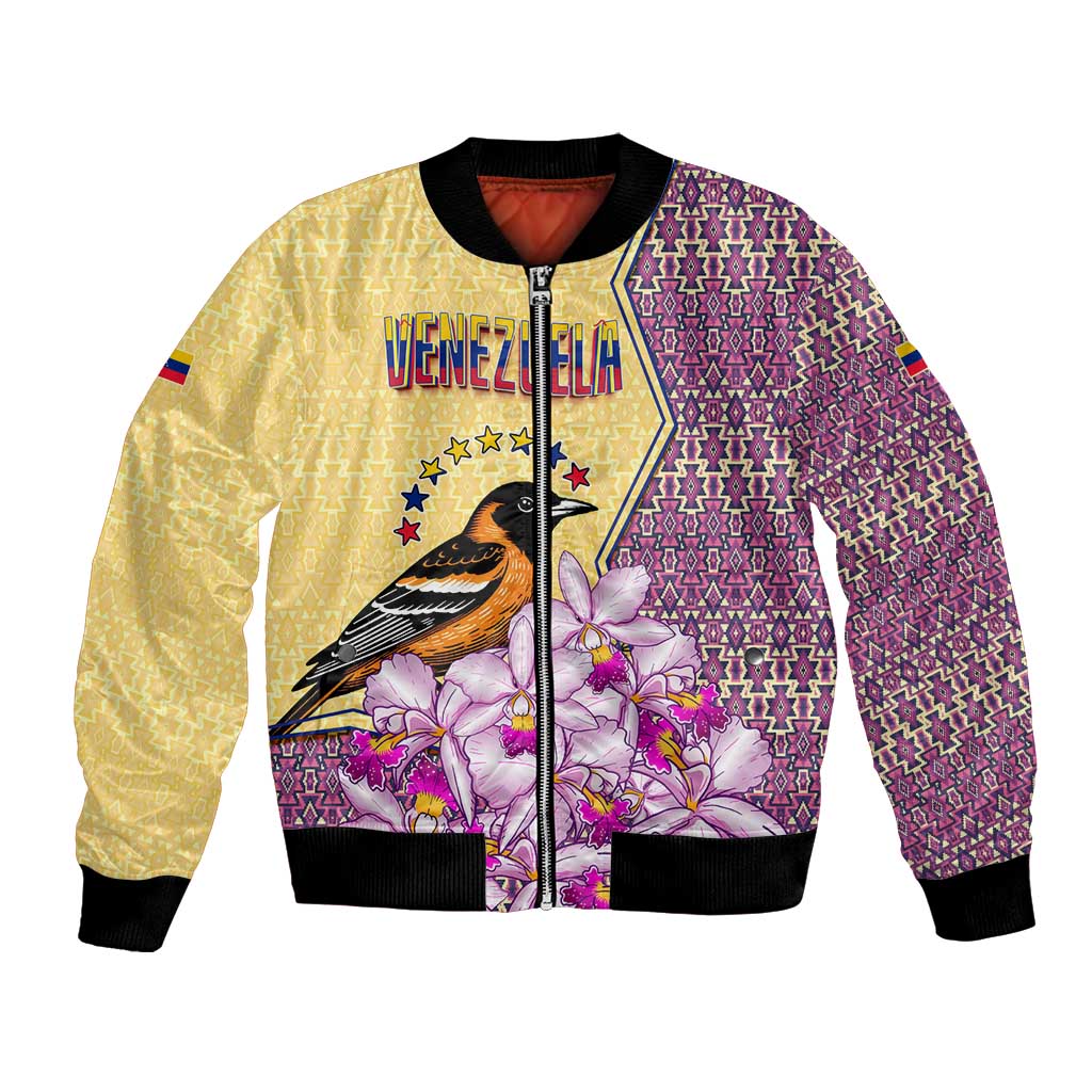 Venezuela Bomber Jacket with National Bird Orchid Flower Coat of Arms Spirit