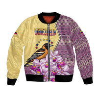 Venezuela Bomber Jacket with National Bird Orchid Flower Coat of Arms Spirit
