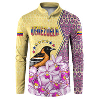 Venezuela Button Sweatshirt with National Bird Orchid Flower Coat of Arms Spirit