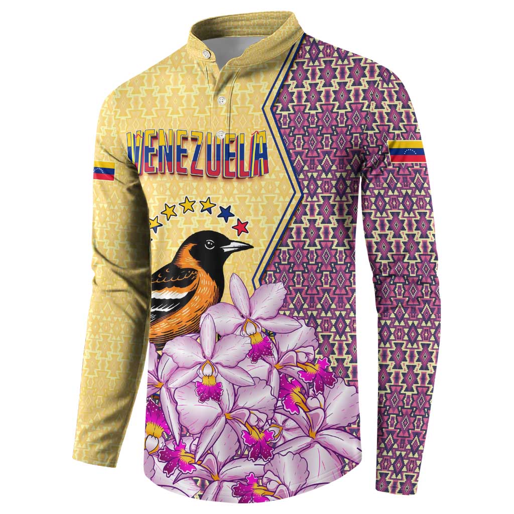 Venezuela Button Sweatshirt with National Bird Orchid Flower Coat of Arms Spirit