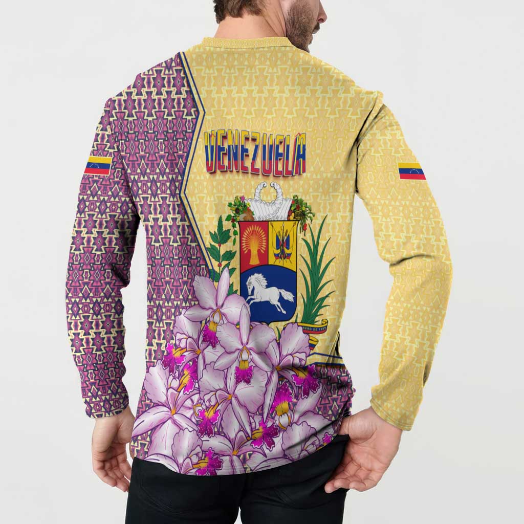 Venezuela Button Sweatshirt with National Bird Orchid Flower Coat of Arms Spirit