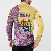 Venezuela Button Sweatshirt with National Bird Orchid Flower Coat of Arms Spirit
