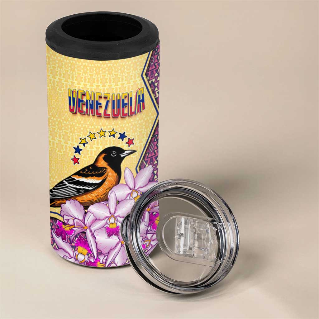 Venezuela 4 in 1 Can Cooler Tumbler with National Bird Orchid Flower Coat of Arms Spirit