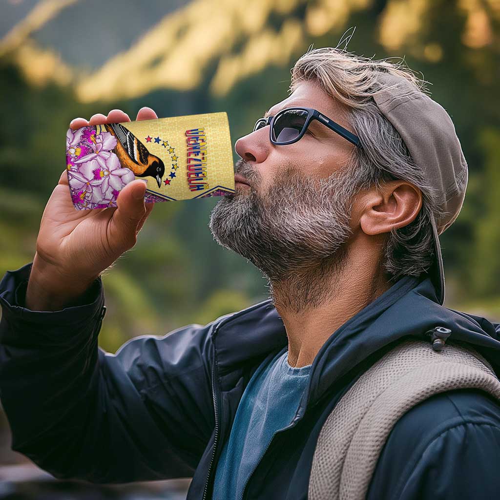 Venezuela 4 in 1 Can Cooler Tumbler with National Bird Orchid Flower Coat of Arms Spirit