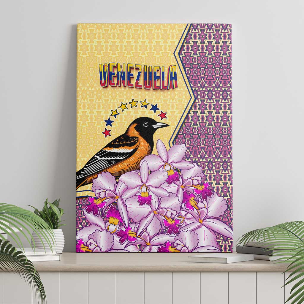 Venezuela Canvas Wall Art with National Bird Orchid Flower Coat of Arms Spirit