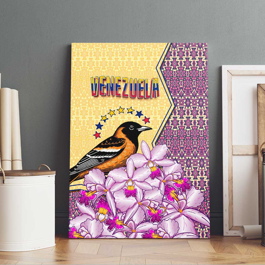 Venezuela Canvas Wall Art with National Bird Orchid Flower Coat of Arms Spirit