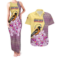 Venezuela Couples Matching Tank Maxi Dress and Hawaiian Shirt with National Bird Orchid Flower Coat of Arms Spirit