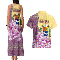 Venezuela Couples Matching Tank Maxi Dress and Hawaiian Shirt with National Bird Orchid Flower Coat of Arms Spirit