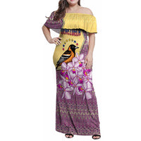 Venezuela Family Matching Off Shoulder Maxi Dress and Hawaiian Shirt with National Bird Orchid Flower Coat of Arms Spirit