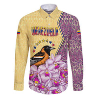 Venezuela Family Matching Off Shoulder Short Dress and Hawaiian Shirt with National Bird Orchid Flower Coat of Arms Spirit