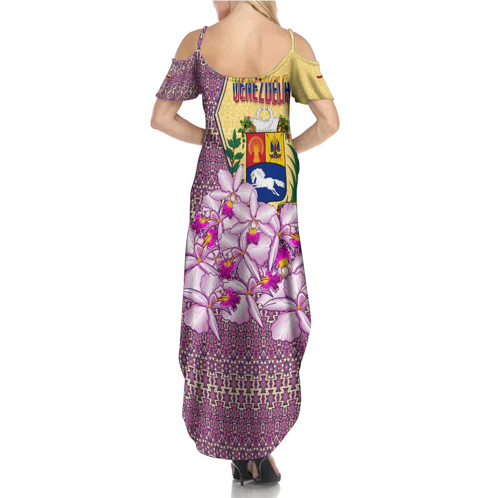 Venezuela Family Matching Summer Maxi Dress and Hawaiian Shirt with National Bird Orchid Flower Coat of Arms Spirit
