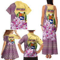 Venezuela Family Matching Tank Maxi Dress and Hawaiian Shirt with National Bird Orchid Flower Coat of Arms Spirit