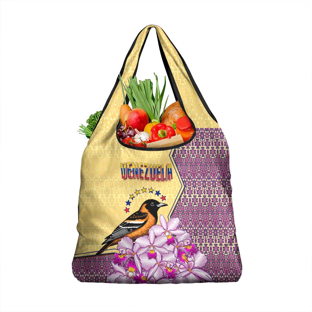 Venezuela Grocery Bag with National Bird Orchid Flower Coat of Arms Spirit