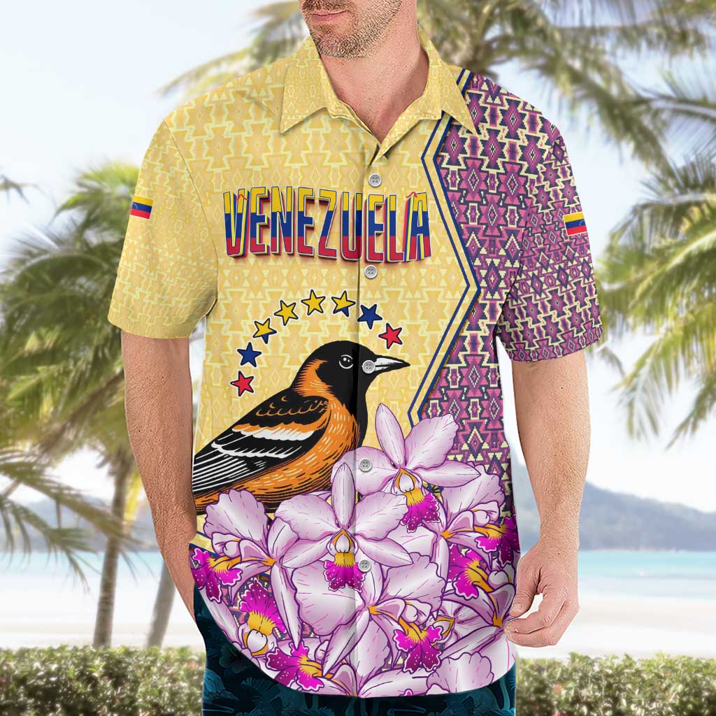 Venezuela Hawaiian Shirt with National Bird Orchid Flower Coat of Arms Spirit