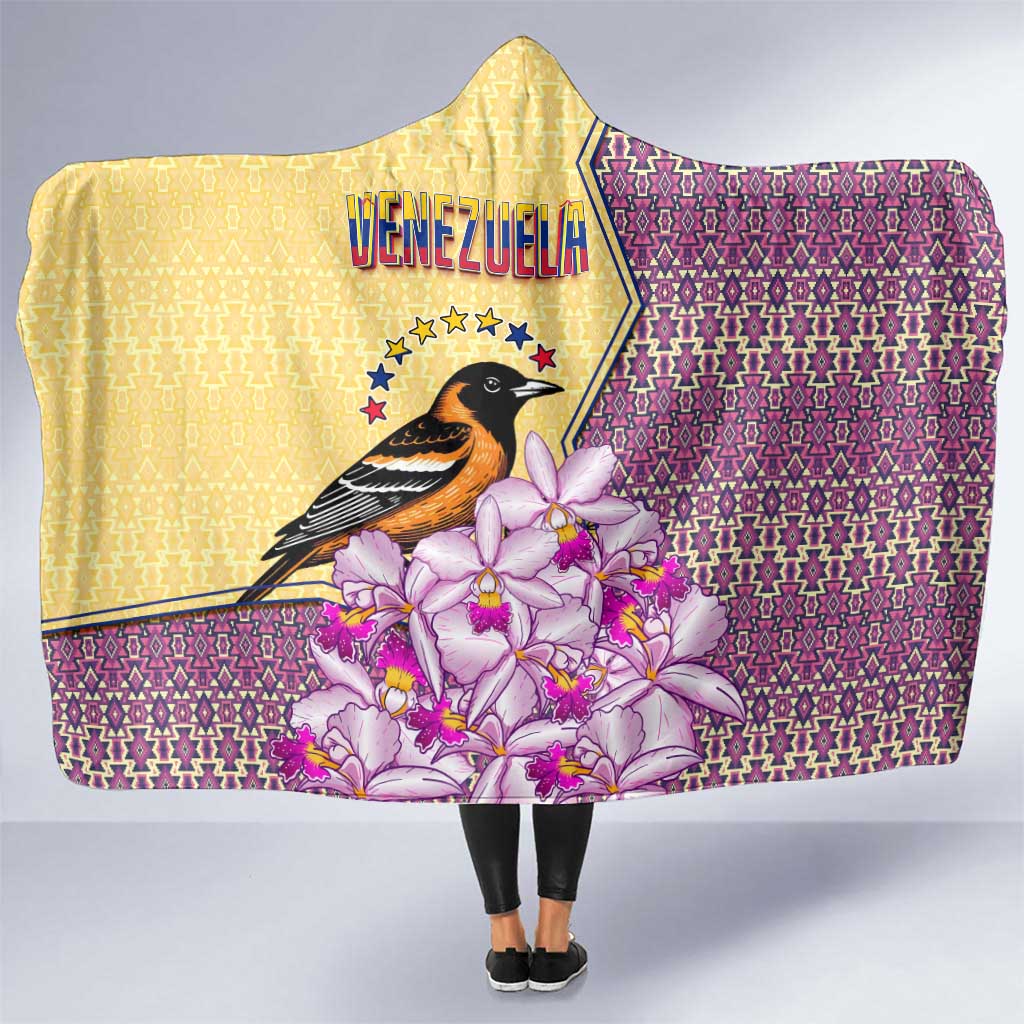 Venezuela Hooded Blanket with National Bird Orchid Flower Coat of Arms Spirit
