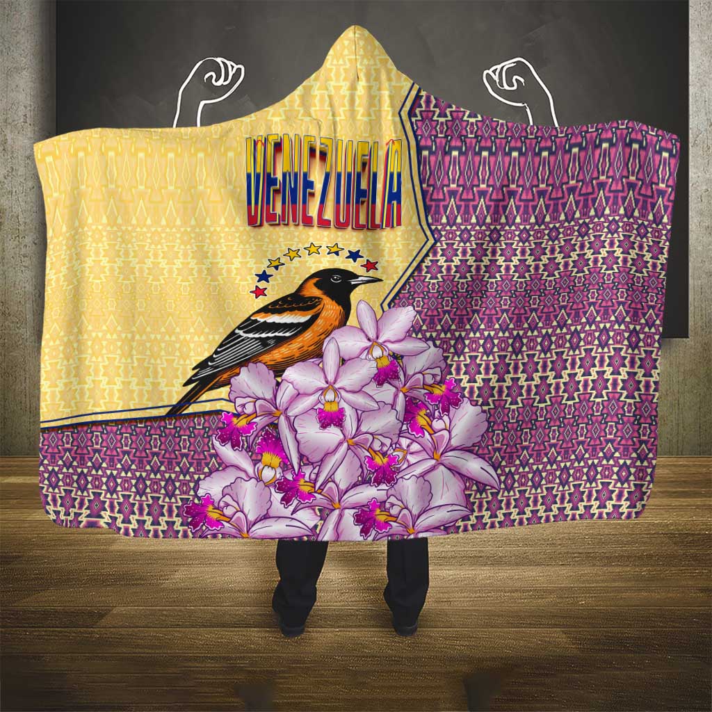 Venezuela Hooded Blanket with National Bird Orchid Flower Coat of Arms Spirit