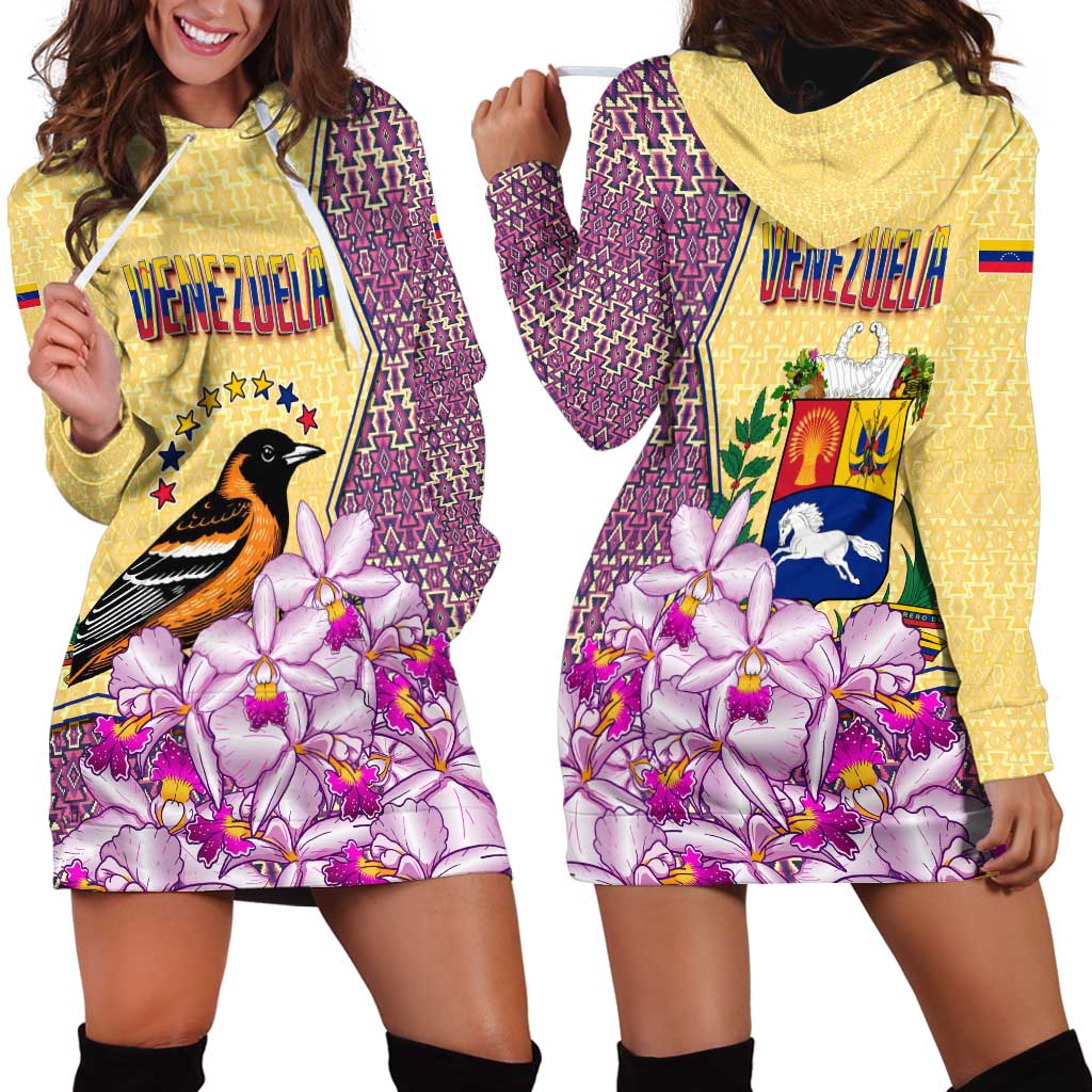 Venezuela Hoodie Dress with National Bird Orchid Flower Coat of Arms Spirit