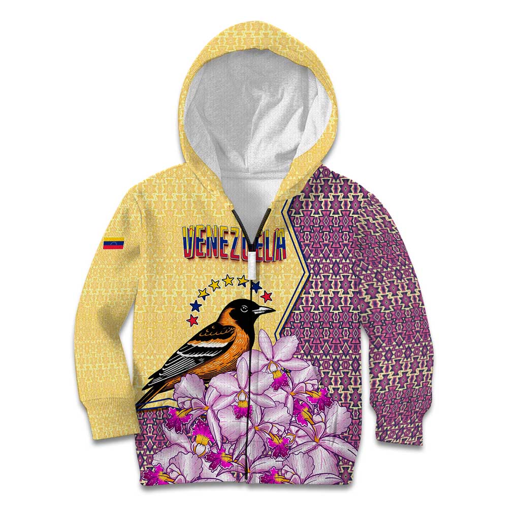 Venezuela Kid Hoodie with National Bird Orchid Flower Coat of Arms Spirit