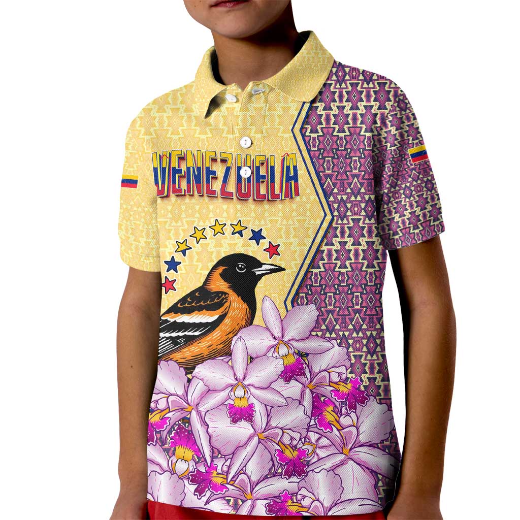 Venezuela Kid Polo Shirt with National Bird Orchid Flower Coat of Arms Spirit