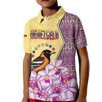 Venezuela Kid Polo Shirt with National Bird Orchid Flower Coat of Arms Spirit