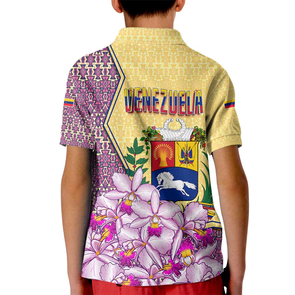 Venezuela Kid Polo Shirt with National Bird Orchid Flower Coat of Arms Spirit