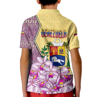 Venezuela Kid Polo Shirt with National Bird Orchid Flower Coat of Arms Spirit