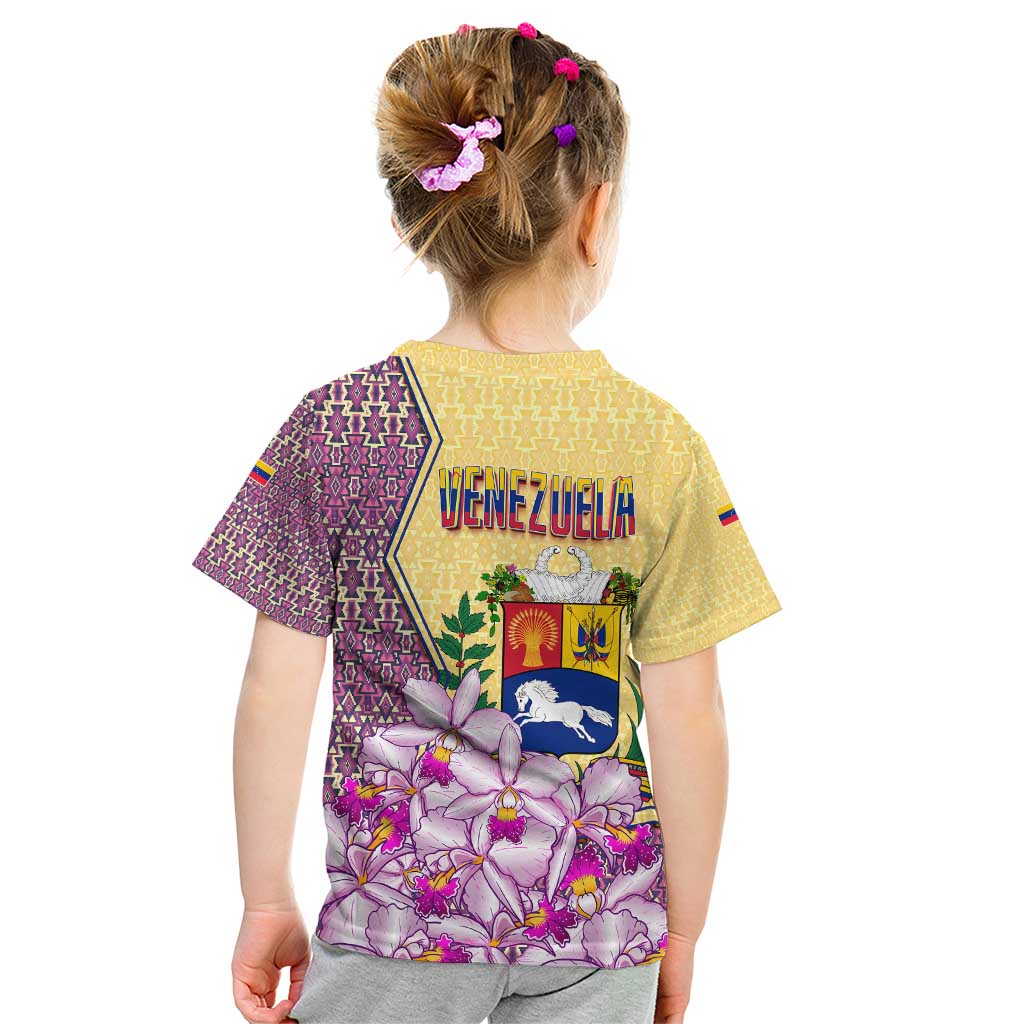 Venezuela Kid T Shirt with National Bird Orchid Flower Coat of Arms Spirit
